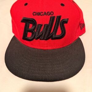 Vintage New Era Chicago Bulls Red and Black fitted hat 7 1/2